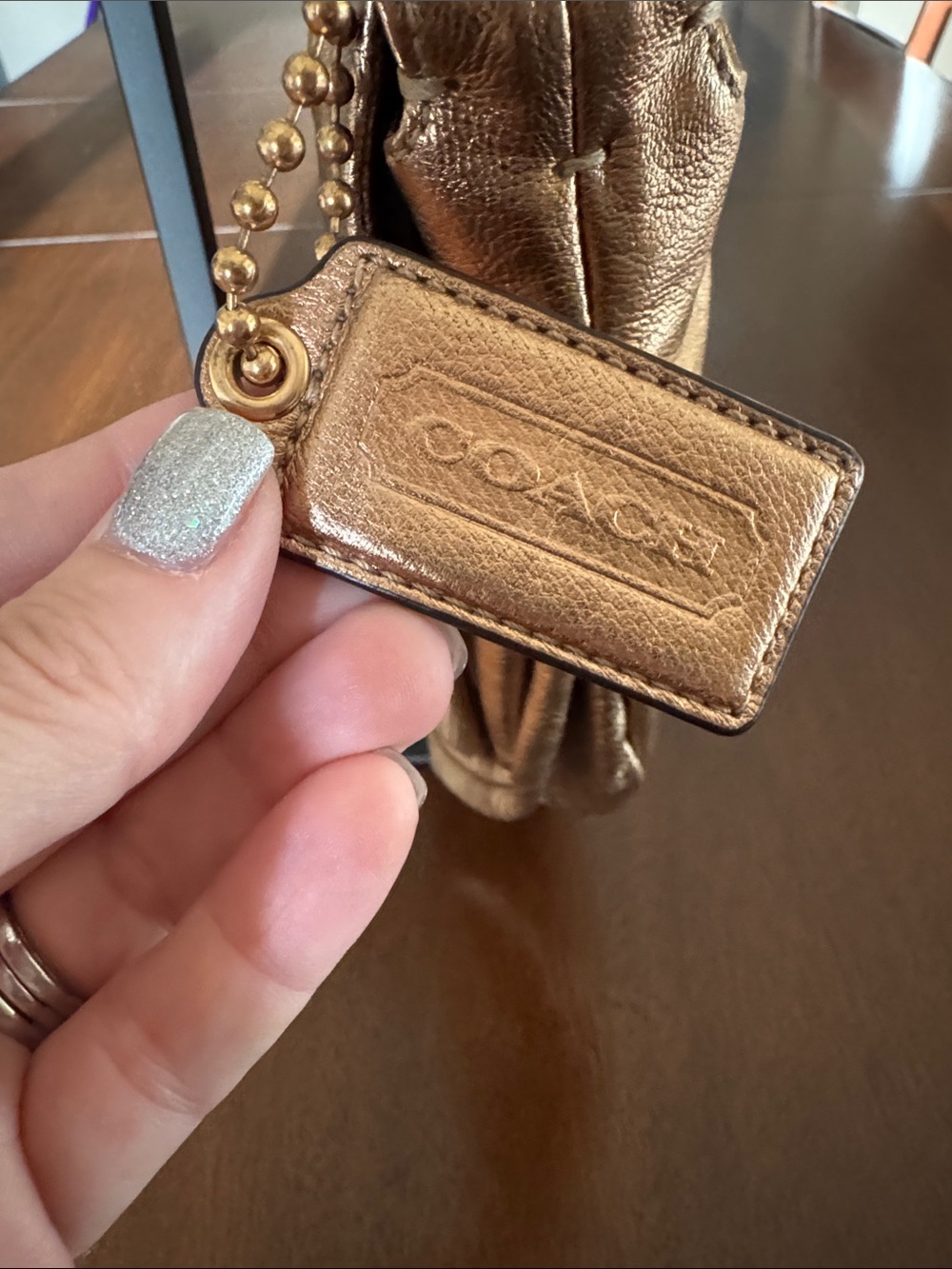 Coach Metallic Soft Leather Flap Hobo Shoulder Bag Gold/Rose Gold - NO CALLOUTS - Picture 5 of 16